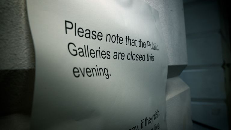 A sign saying the public gallery is closed at the Camden Council Town Hall meeting Pic: Andy Portch 