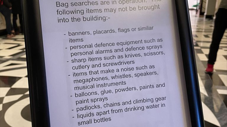 A list of items banned from Camden Town Hall Pic: Andy Portch
