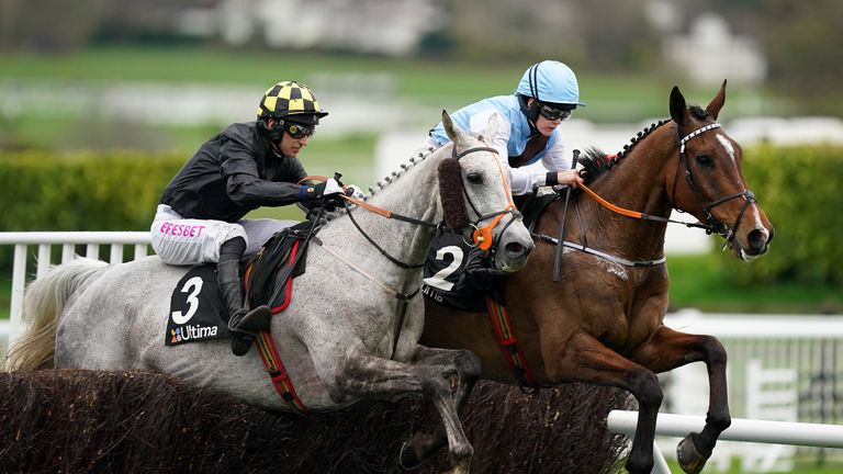 Paddy Brennan rides Highland Hunter (right) on day one of the 2024 Cheltenham Festival. Image: PA