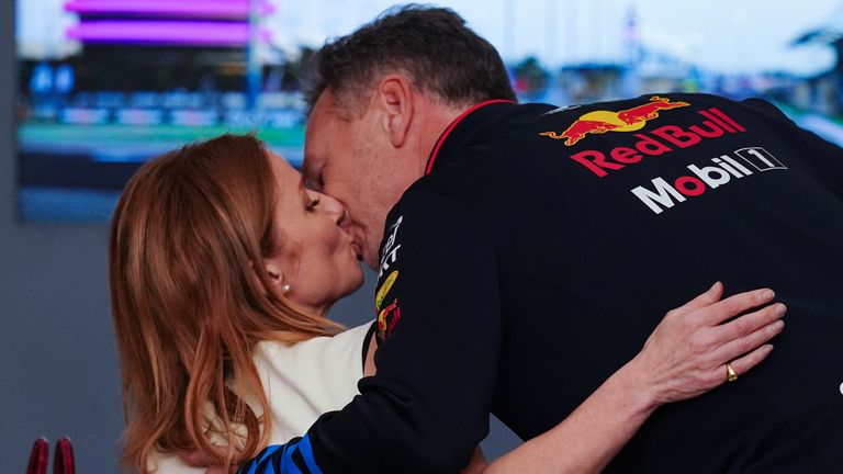 Christian and Geri Horner at the Bahrain Grand Prix qualifying race on Saturday. Pic: PA