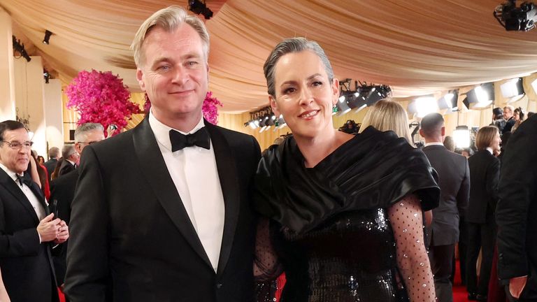 Will his film - Oppenheimer - be the movie of the night as is widely expected? Christopher Nolan with his wife,  producer Emma Thomas. Pic: Reuters