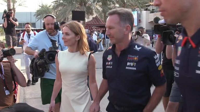 Red Bull team principal Christian Horner with his wife Geri ahead of the F1 Bahrain Grand Prix.