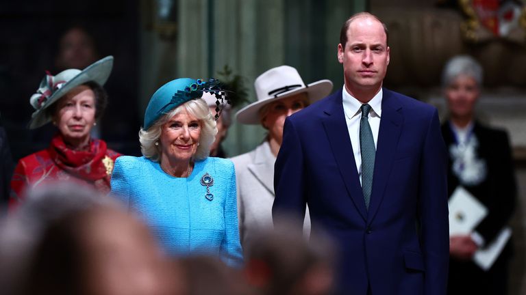 (left-right) Princess Royal, Queen Camilla and the Prince of Wales attending the annual Commonwealth Day Service at Westminster Abbey in London. Picture date: Monday March 11, 2024.