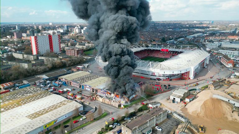 Crews at the scene of the fire in Marine Parade close to Southampton&#39;s St Mary’s football stadium
 