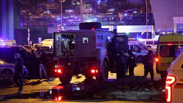 Russian special operations forces near the Crocus City Hall concert venue. Pic: Reuters
