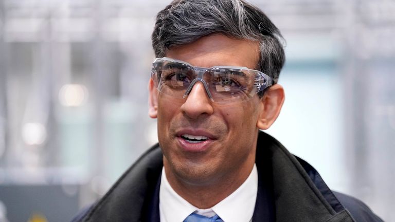 Rishi Sunak during a visit to an engineering firm in  Barrow-in-Furness, in Cumbria.
Pic: PA