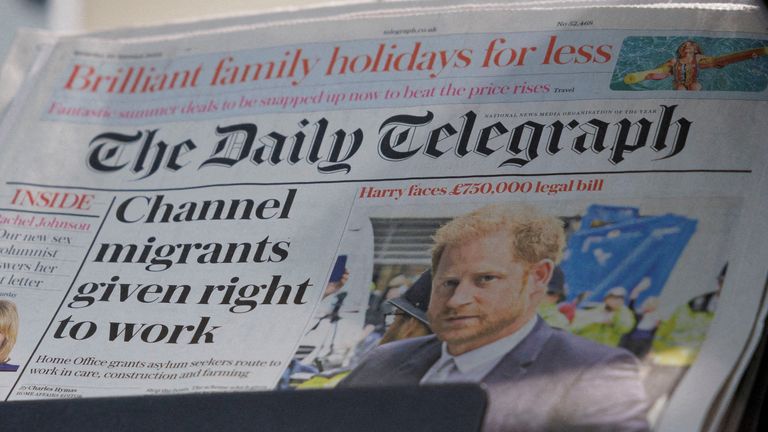 Copies of the Daily Telegraph on sale. Pic: REUTERS/Belinda Jiao/File Photo