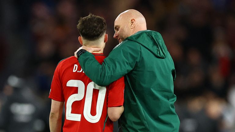 Daniel James and manager Rob Page following the defeat