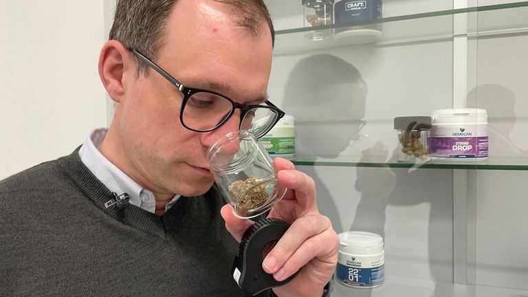 Dr Philipp Goebel with cannabis in Germany. Pic: Demecan