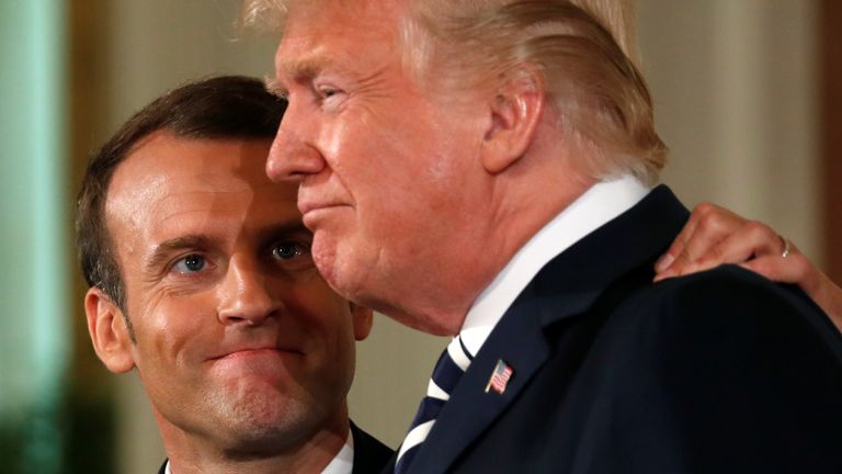 Donald Trump and French President Emmanuel Macron at the White House in April 2018. Pic: Reuters