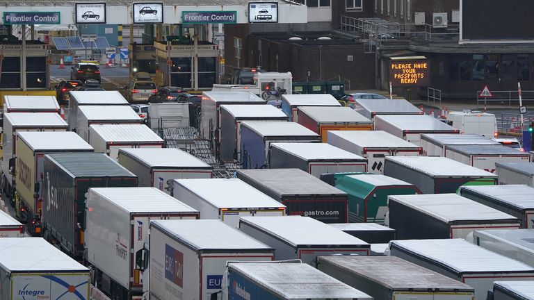 Traffic at the Port of Dover in Kent as Easter weekend begins. Pic: PA
