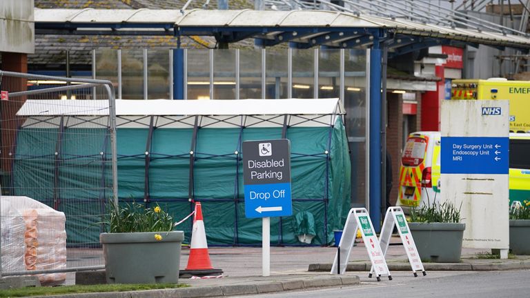 A decontamination tent outside Eastbourne District General Hospital. Pic: Eddie Mitchell 