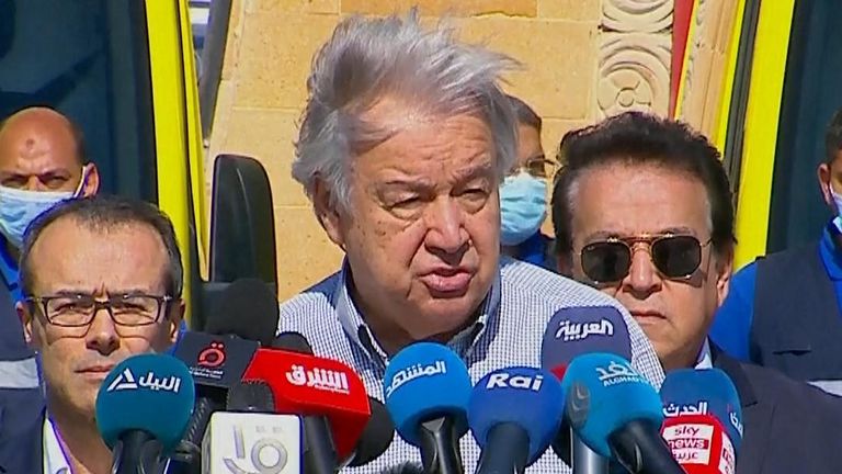 The UN Secretary-General visited Egypt&#39;s border with Gaza on Saturday to renew pleas for a ceasefire.