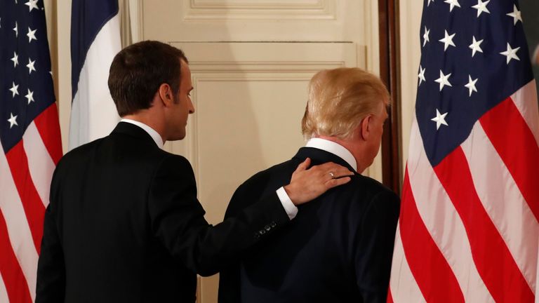 Emmanuel Macron and Donald Trump at the White House in April 2018. Pic: Reuters