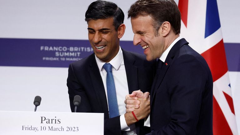 Rishi Sunak and Emmanuel Macron at the Elysee Palace in Paris last year. Pic: Reuters