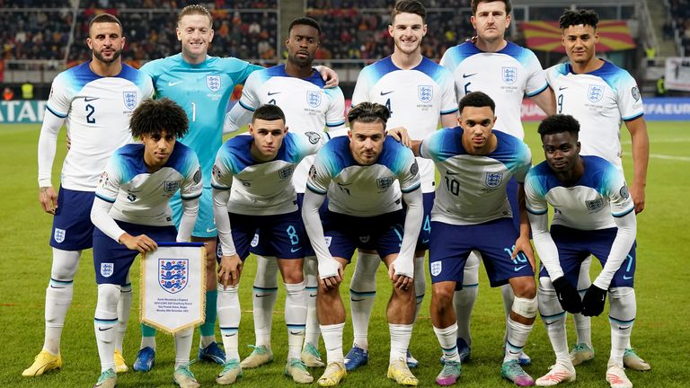 England players wearing the current kit in November 2023. Pic: PA