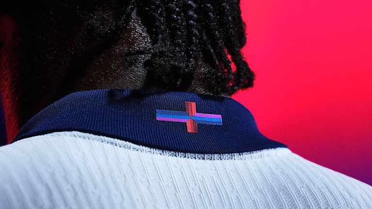 The redesigned St George&#39;s Cross on the new England football shirt