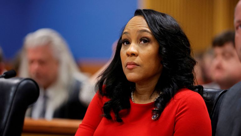 FILE PHOTO: Fulton County District Attorney Fani Willis attends a hearing on the Georgia election interference case, March 1, 2024, in Atlanta, Georgia, U.S. The hearing is to determine whether Willis should be removed from the case because of a relationship with Nathan Wade, special prosecutor she hired in the election interference case against former U.S. President Donald Trump. Alex Slitz/Pool via REUTERS/File Photo