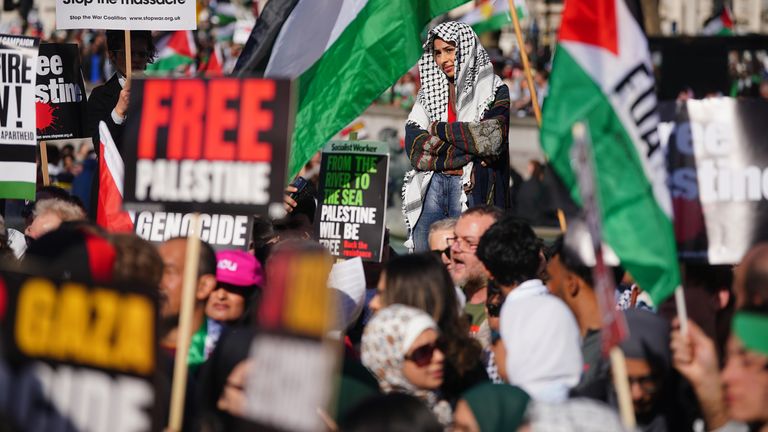 Pro-Palestinian protesters in London on 30 March 2024. Pic: PA