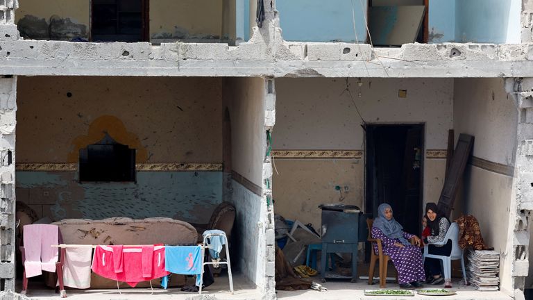 A partially destroyed apartment block in Rafah. Pic: Reuters