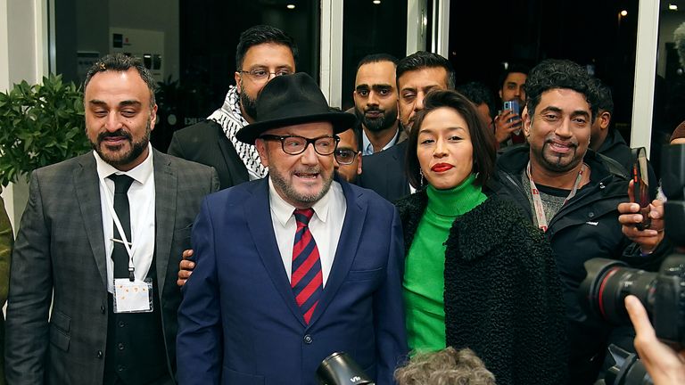 George Galloway holds a rally at his Rochdale Headquarters after being declared winner of the Rochdale by-election, which was triggered after the death of Labour MP Sir Tony Lloyd. Picture date: Thursday February 29, 2024.
