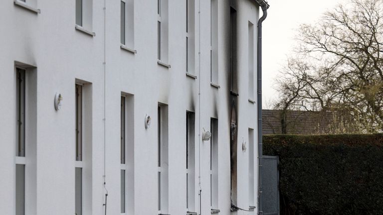 A burnt wall at the retirement home. Pic: Christoph Reichwein/picture-alliance/dpa/AP Images