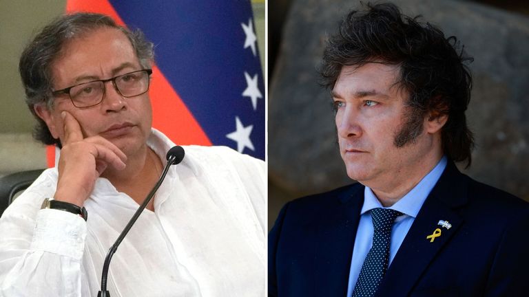 Presidents Gustavo Petro and Javier Milei. Pic: AP/Reuters