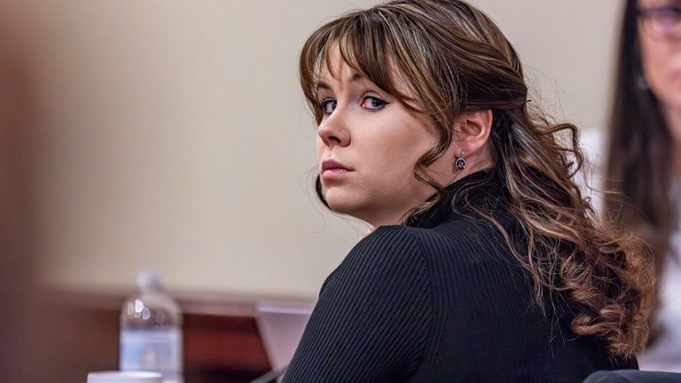 Hannah Gutierrez-Reed listens to closing arguments during her trial.
Pic: The New Mexican/Reuters