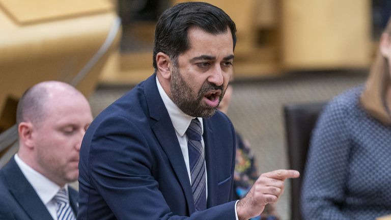 Scotland&#39;s First Minister Humza Yousaf during First Minster&#39;s Questions (FMQ&#39;s) at the Scottish Parliament in Holyrood, Edinburgh. Picture date: Thursday March 28, 2024.