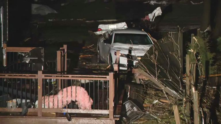 Damage from the severe weather system near Indian Lake in Ohio. Pic: WSYX/AP