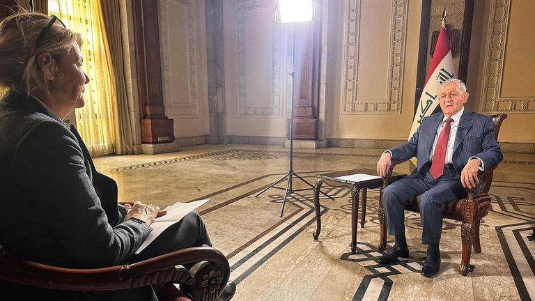 President Abdul Latif Jamal Rashid during his interview by Sky&#39;s Alex Crawford. Pic: Sky News