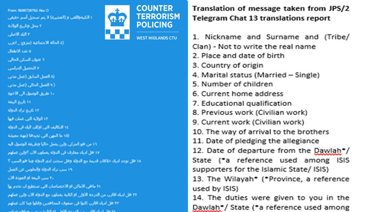 The ISIS-K recruitment form. Pic: Counter Terrorism Policing