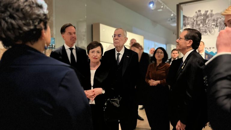 Israel&#39;s president Isaac Herzog (R) alongside Dutch prime minister Mark Rutte (L), at the opening of the new Holocaust museum in Amsterdam. Pic: Israel&#39;s president’s spokesperson