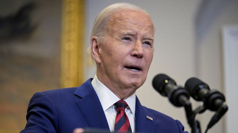Joe Biden speaks about on the ongoing response to the Key Bridge collapse in Baltimore.
Pic: Reuters