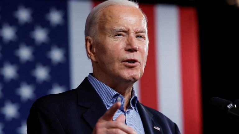 President Biden at a campaign event in Atlanta. Pic: Reuters