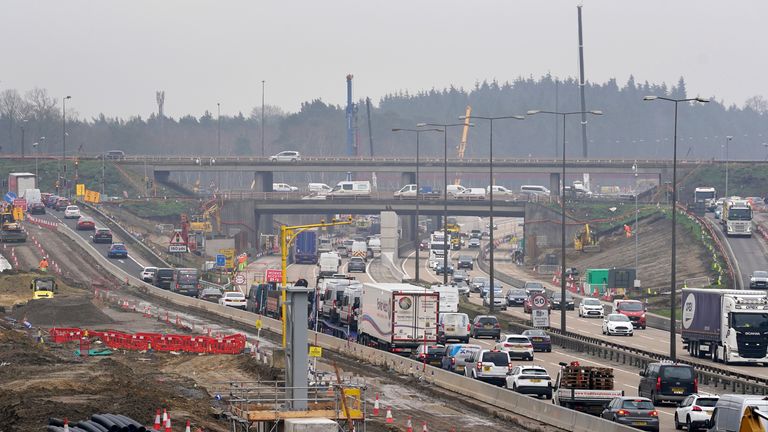 A view of traffic approaching junction 10 of the M25
Pic: PA