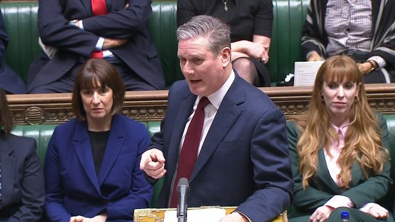 Keir Starmer speaks during Prime Minister&#39;s Questions in the House of Commons.
Pic: PA