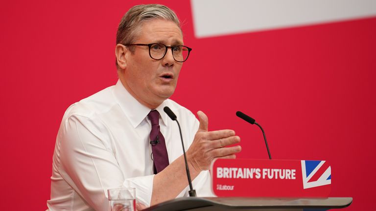 Keir Starmer during the Labour Party local elections campaign launch.
Pic: PA