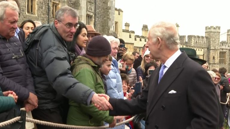 Touching moment well-wisher tells King &#39;never give in&#39; outside chapel in Windsor