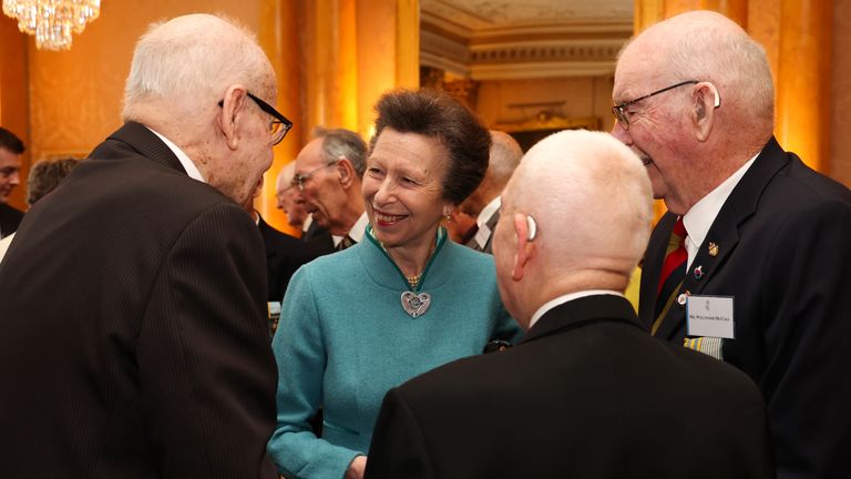 The Princess Royal speaks to war veterans during a reception for Korean War veterans.
Pic:PA
