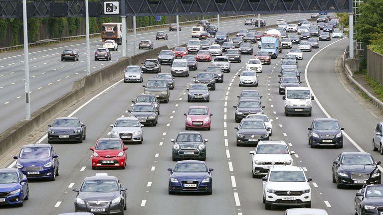 Cars queueing on the M25. Pic: PA
