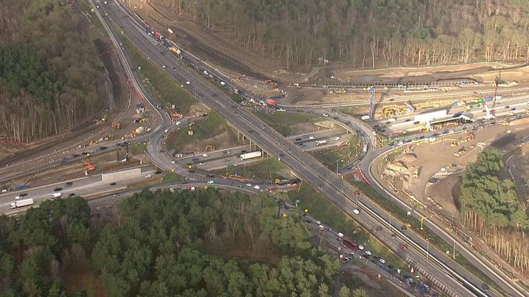 Aerial photos show the M25 road closed on Friday and into the weekend.