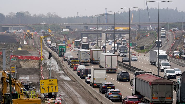 A view of traffic approaching junction 10 of the M25. Pic: PA