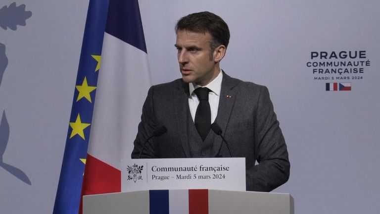 Macron was speaking to a gathering of the French community in Prague.
