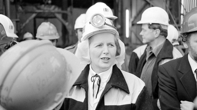The Prime Minister, Margaret Thatcher for her trip down a mine shaft at the Wistow colliery in the Selby coalfield. 14-Mar-1980