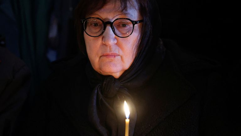 Lyudmila Navalnaya, the mother of late Russian opposition leader Alexei Navalny, attends a funeral service and a farewell ceremony for her son at the Soothe My Sorrows church in Moscow, Russia, March 1, 2024. REUTERS/Stringer