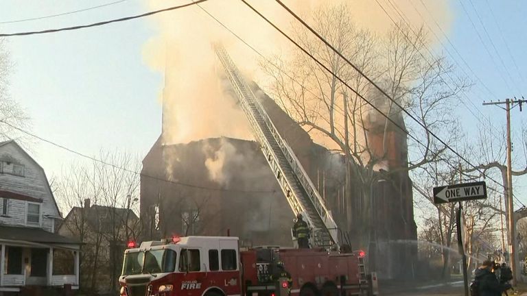 Historic church which was built in 1872 damaged after being engulfed in flames.