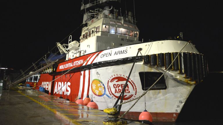 A ship prepares to take 200 tonnes of rice and flour to Gaza. Pic: AP