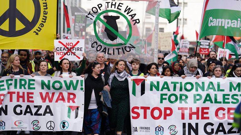 The Palestine Solidarity Campaign said they expected "hundreds of thousands" to attend. Pic: PA