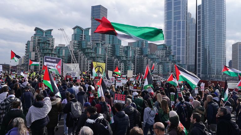 A pro-Palestine march took place in London on Saturday 9 March. Pic: PA